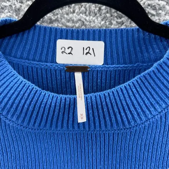 Free People Oversized Sweater Women’s Medium Blue Relaxed Ribbed Knit Cropped - Picture 11 of 11
